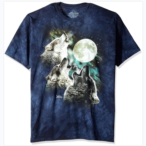 The Mountain wolves howling cotton shirt blue tye dye Three Wolf Moon t-shirt M - Picture 1 of 4
